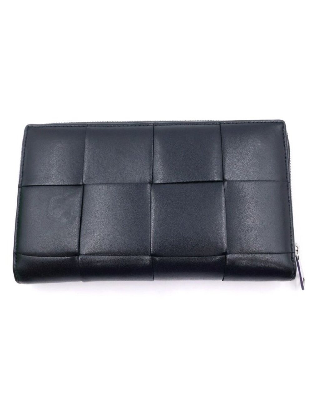 Bottega Veneta Maxi Intrecciato Zip Around Wallet Card Case Black Leather